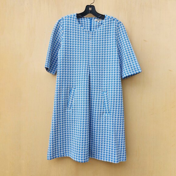 Tyler Boe Blue Houndstooth Pattern Cindy Dress with Pockets - Size Medium - Picture 1 of 12